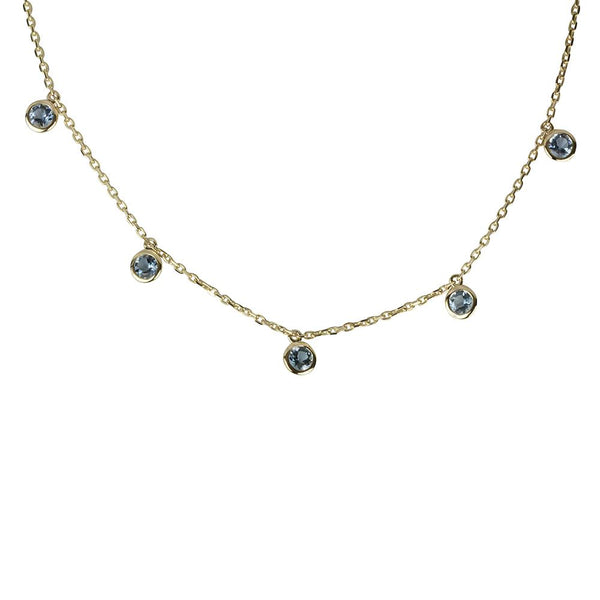 14k Gold 5 Scattered Aquamarine Necklace