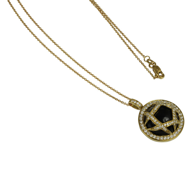18k Gold 13/16'' Black Onyx & Diamond Dome Pendant Necklace