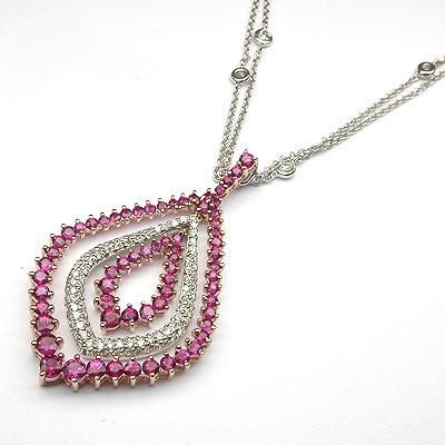 14k Gold Ruby & Diamond Pendant Necklace