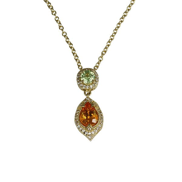 14k Gold Spessartite & Tsavorite Dangling Pendant Necklace