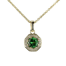 14k Gold Round Tsavorite & Diamond Pendant Necklace