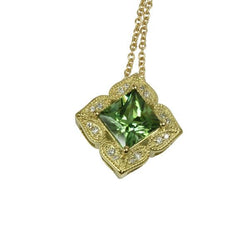 14k Gold Green Tourmaline & Diamond Pendant Necklace