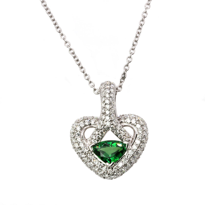 18k Gold Tsavorite & Diamond Heart Pendant Necklace