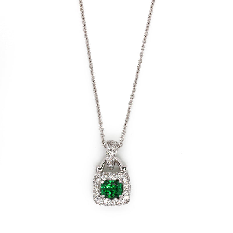 18k Gold 7/8" Tsavorite & VS Diamond Pendant Necklace