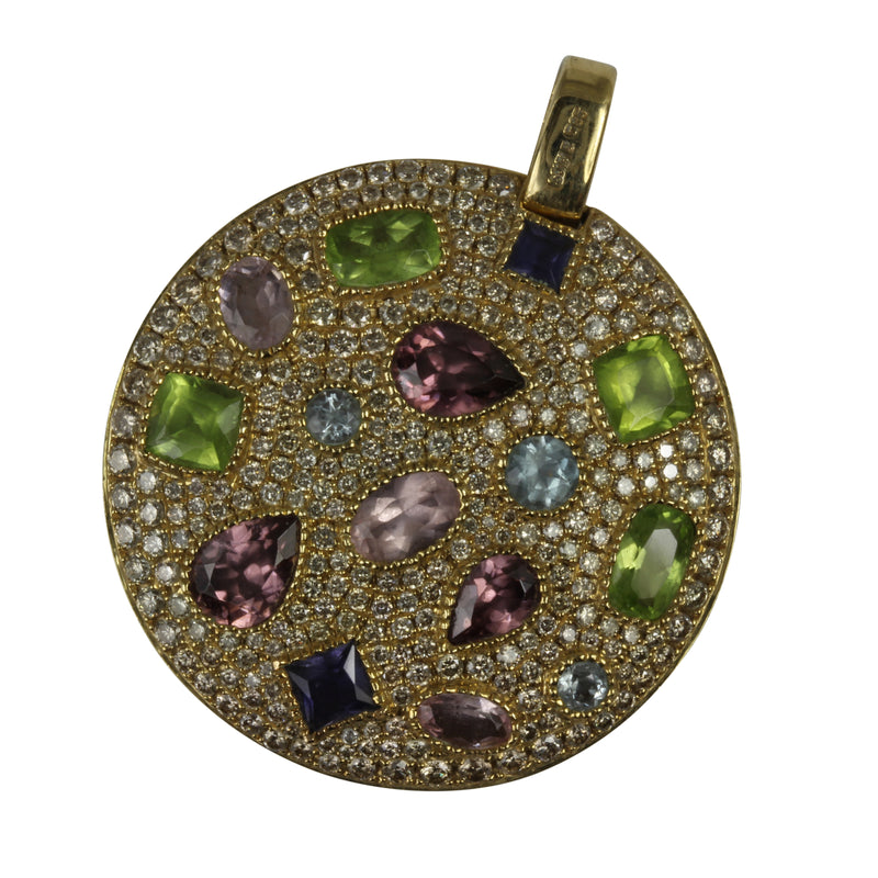 14k Gold 1 5/8'' Multi-gemstone Disc Pendant Necklace