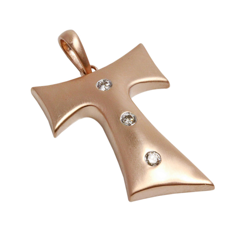14k Gold Diamond Franciscan Cross Pendant Necklace