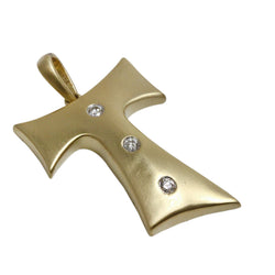 14k Gold Diamond Franciscan Cross Pendant Necklace