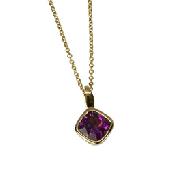 14k Gold Cushion Purple Garnet Pendant Necklace