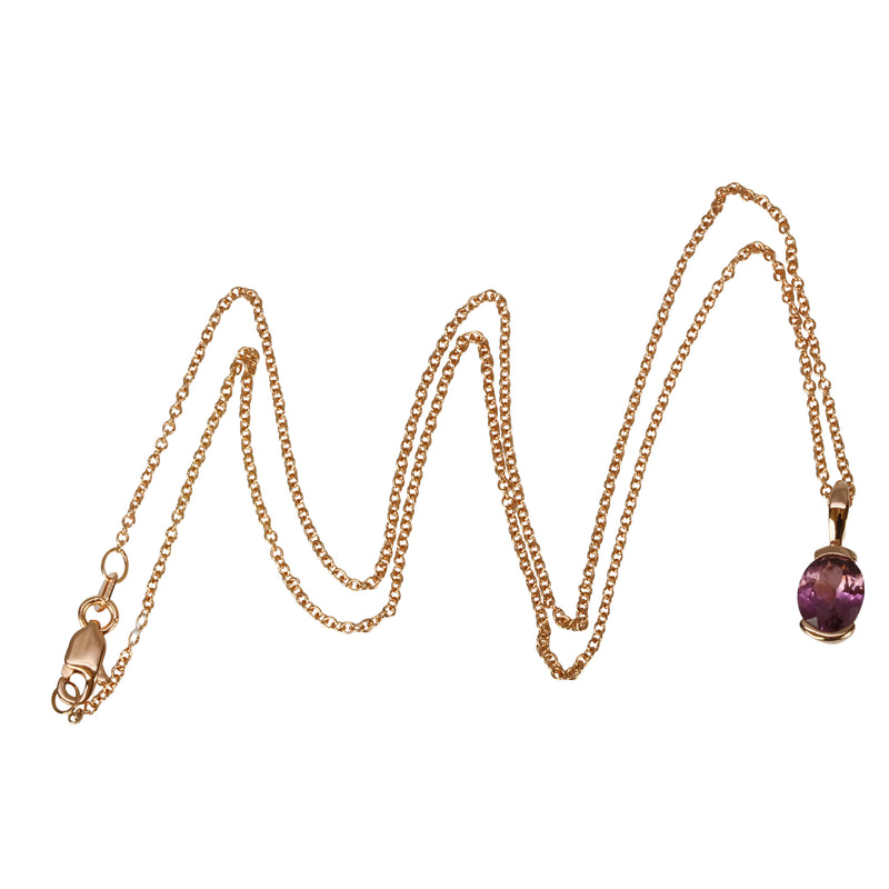 14k Gold Oval Malaya Garnet Pendant Necklace