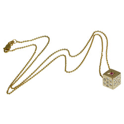 14k Gold Pink Sapphire & Diamond Cube Pendant Necklace