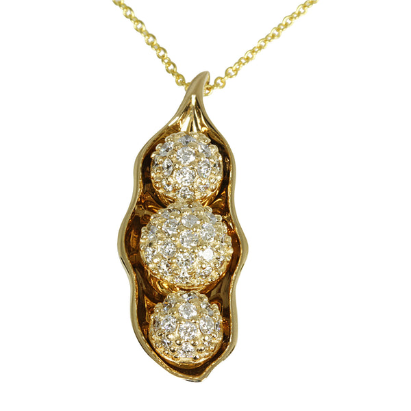 14k Gold Peapod Diamond Pendant Necklace