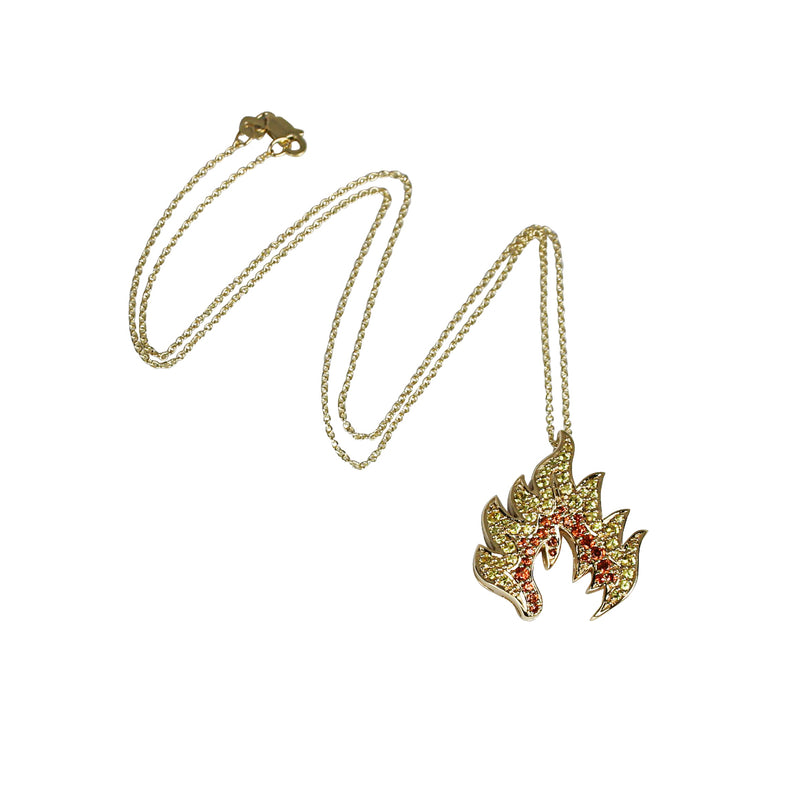 14k Gold Sapphire Flame Pendant Necklace