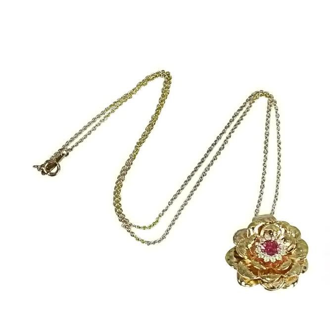 14k Gold Pink Sapphire & Diamond Rose Pendant Necklace