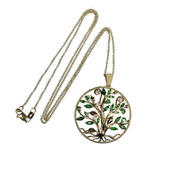 14k Gold Tree Of Life Tsavorite & Diamond Pendant Necklace
