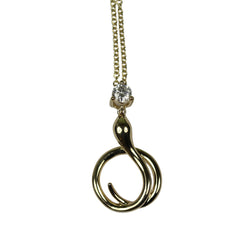 14k Gold Diamond Coiled Snake Pendant Necklace
