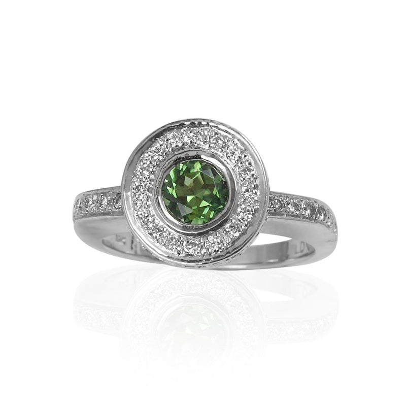 14k Gold Green Tourmaline & Diamond Ring