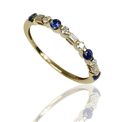 14k Gold Blue Sapphire & Diamond Stackable Ring
