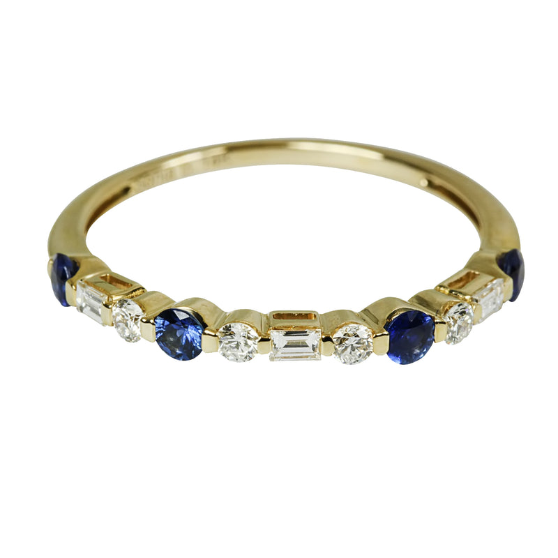 14k Gold Blue Sapphire & Diamond Stackable Ring