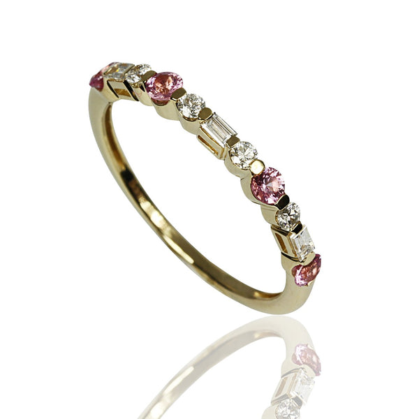 14k Gold Pink Sapphire & Diamond Stackable Ring