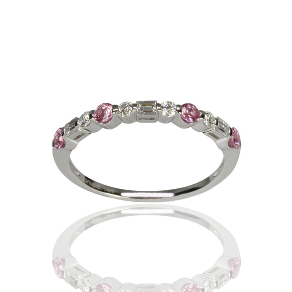 14k Gold Pink Sapphire & Diamond Stackable Ring