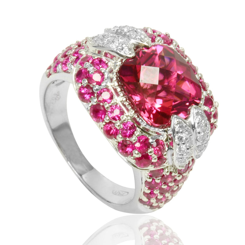 18k White Gold Pink Tourmaline Pink Sapphire & Diamond Ring