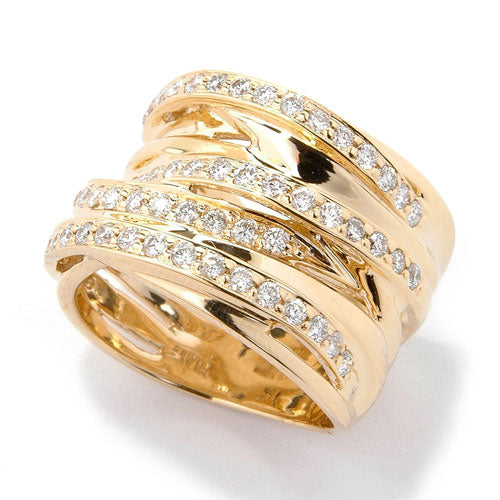 14k Gold Diamond Criss Cross Wide Band Ring