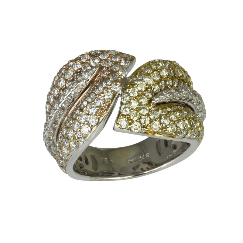18k Gold Light Cape & White Diamond Leaf Ring