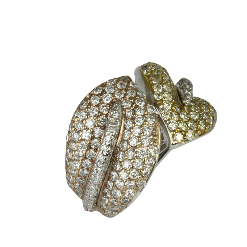 18k Gold Light Cape & White Diamond Leaf Ring