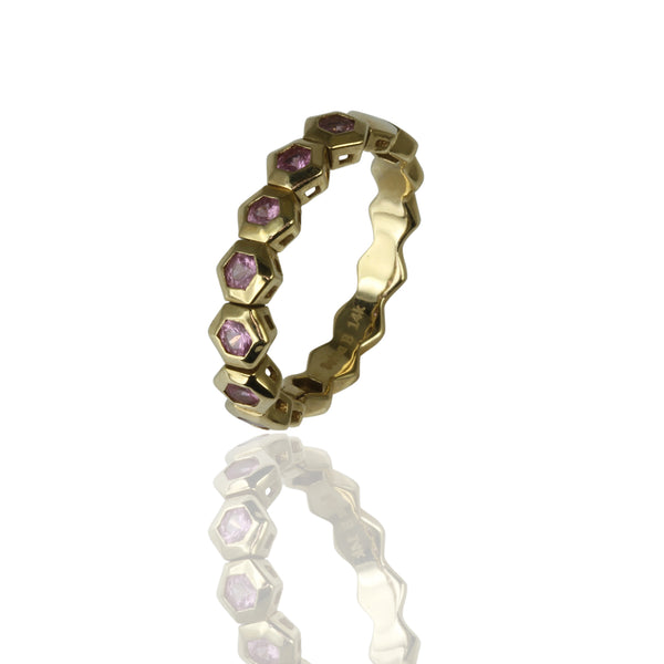 14k Gold Flex Piink Sapphire Stackable Ring