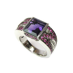 18k Gold Amethyst, Pink Sapphire & Diamond Ring
