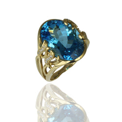 14k Gold Swiss Blue Topaz & Diamond Ring