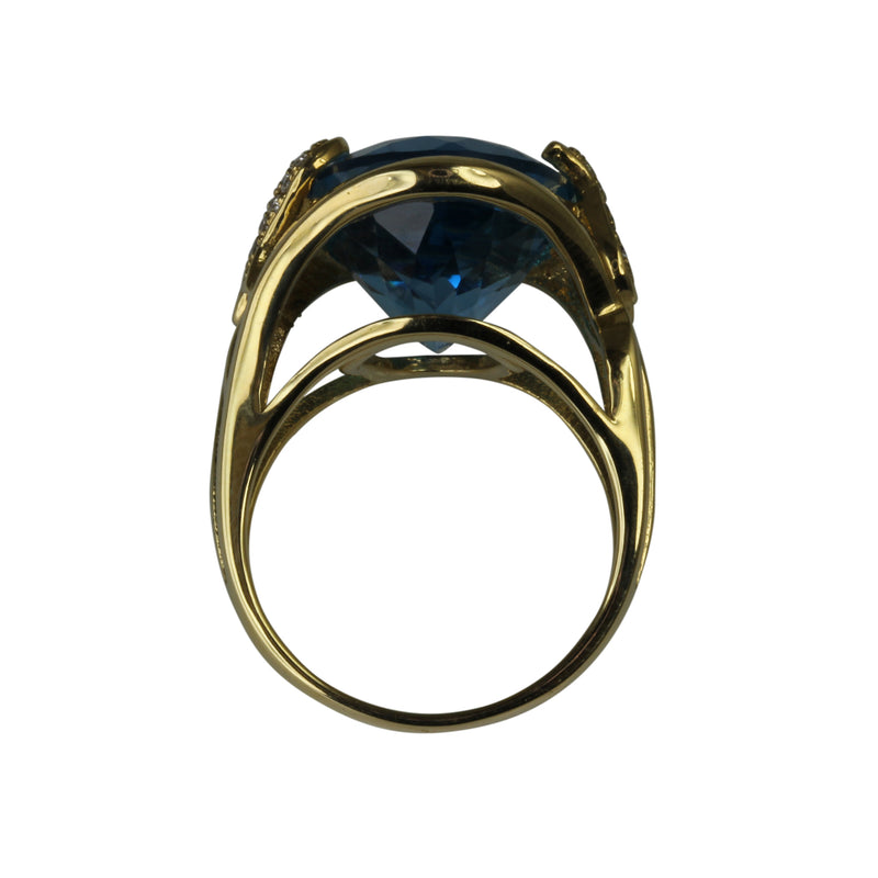 14k Gold Swiss Blue Topaz & Diamond Ring