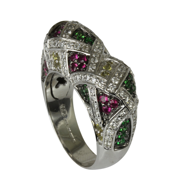 18k Gold Multicolor Sapphire & Tsavorite Ring