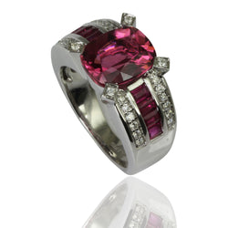 18k Gold Pink Tourmaline, Ruby & Diamond Ring
