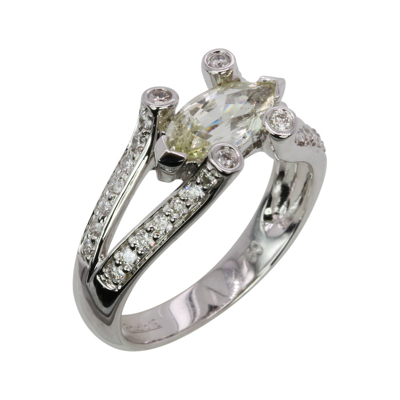 18k Gold Marquise Grossular Garnet & Diamond Ring