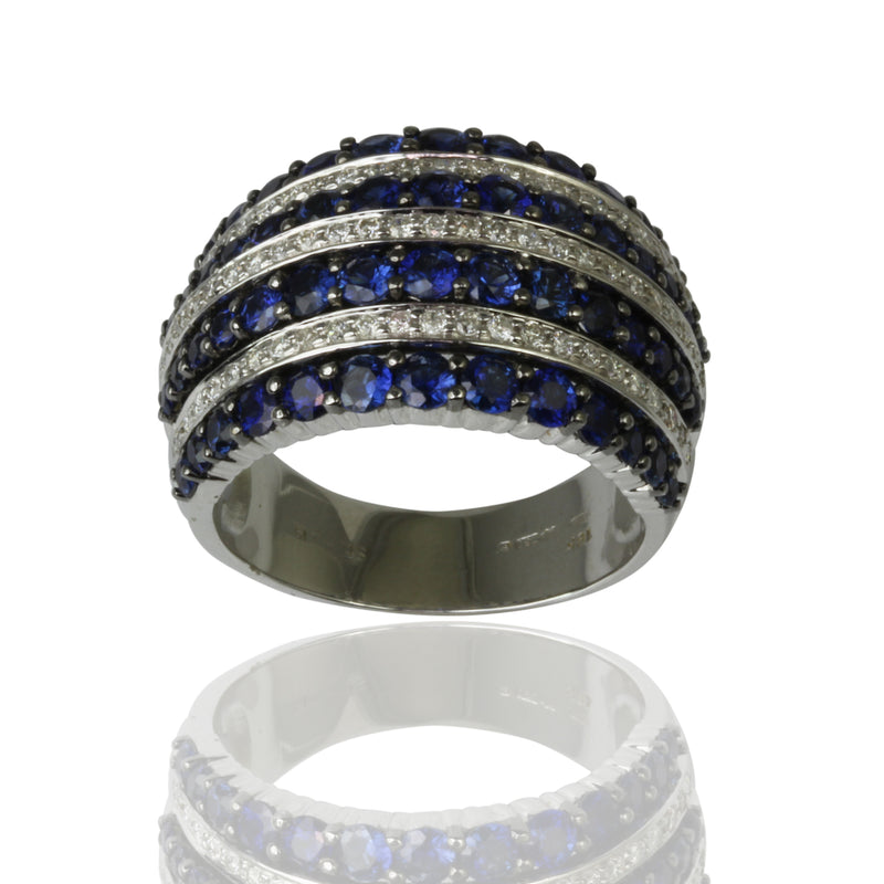 18k Gold Blue Sapphire & Diamond Band Ring