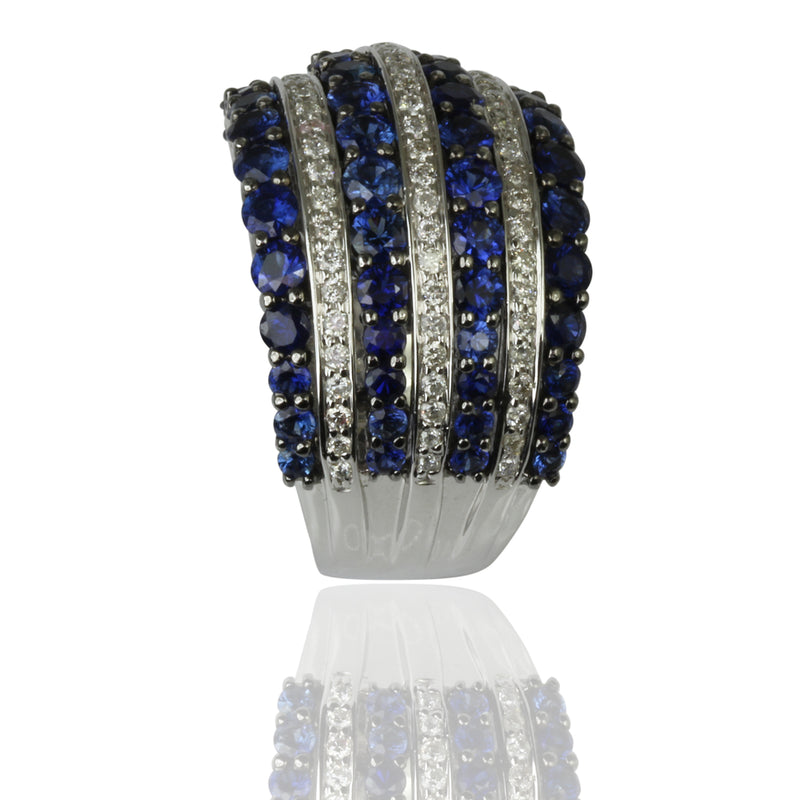 18k Gold Blue Sapphire & Diamond Band Ring