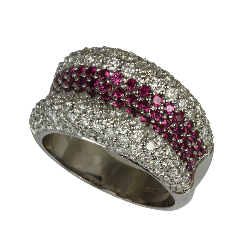 18k Gold Pink Sapphire & Diamond Double Edge Dome Ring