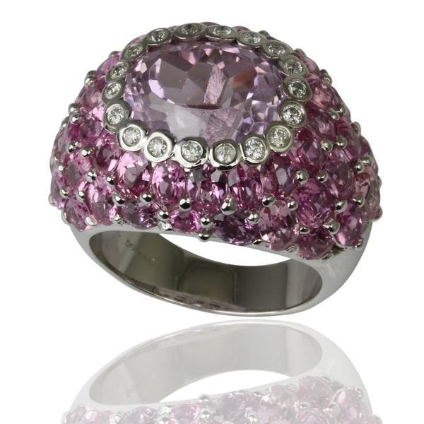 18k Gold Kunzite, Pink Sapphire & Diamond Ring