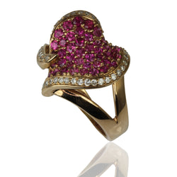 18k Gold Pink Sapphire & Diamond Heart Ring