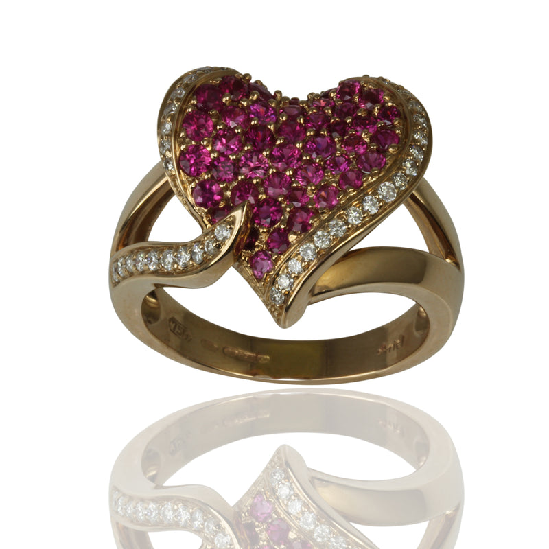 18k Gold Pink Sapphire & Diamond Heart Ring