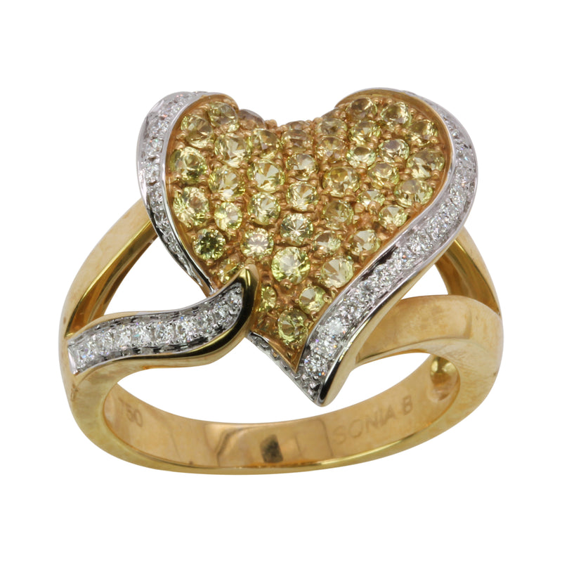 14k Gold Yellow Sapphire & Diamond Heart Ring