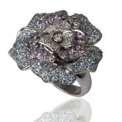 18k Gold Aquamarine & Violet Sapphire Rose Ring
