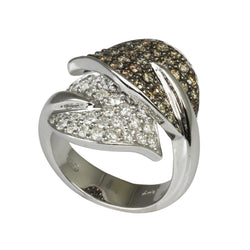 14k Gold White & Chocolate Diamond Leaf Ring