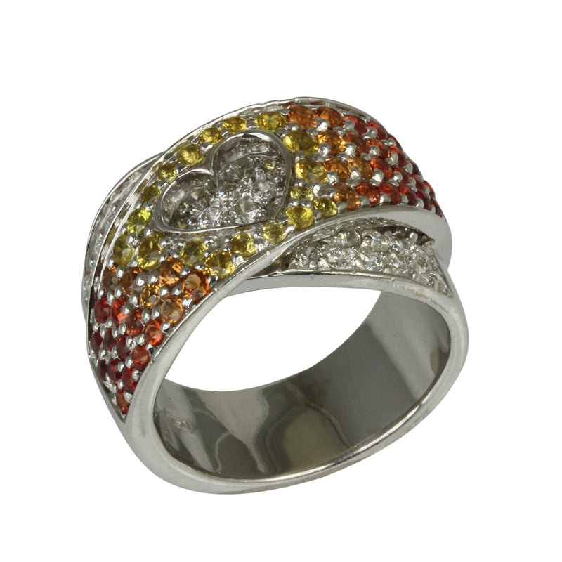 18k Gold Warm Sapphire & Diamond Heart Stamp Ring