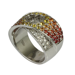 18k Gold Warm Sapphire & Diamond Heart Stamp Ring