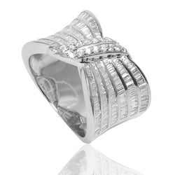 18k White Gold Baguette & Round Diamond Tied Ring