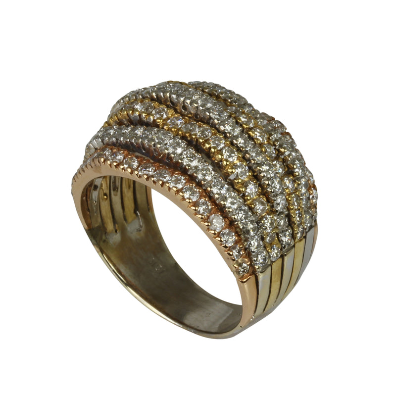 18k Gold Tri-toned Gold Diamond Dome Ring
