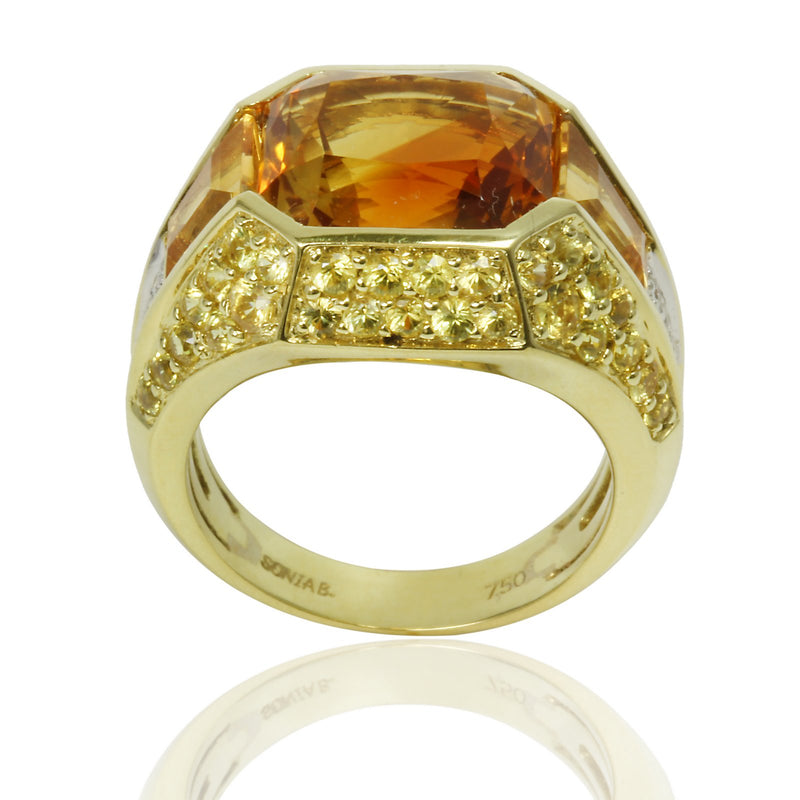 18k Gold Citrine, Yellow Sapphire & Diamond Ring