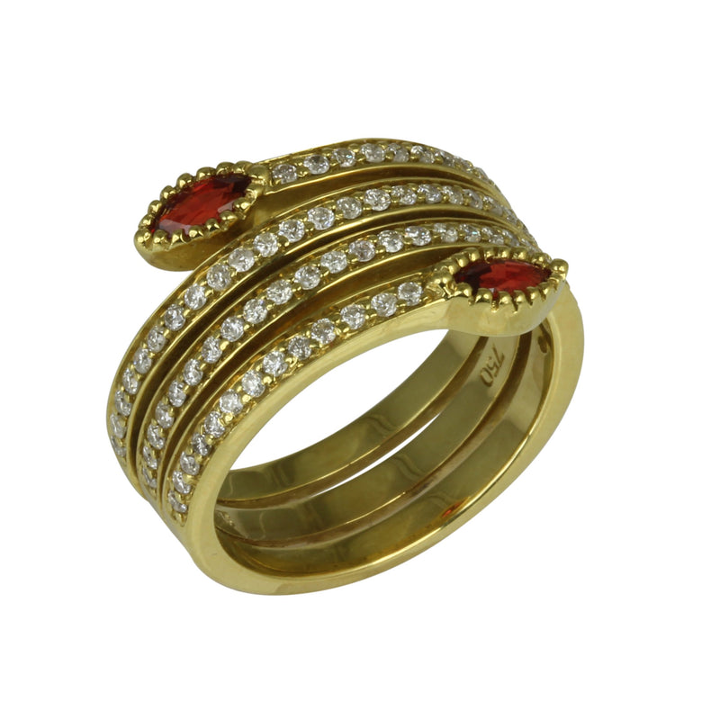 18k Gold Orange Sapphire & Diamond Ring